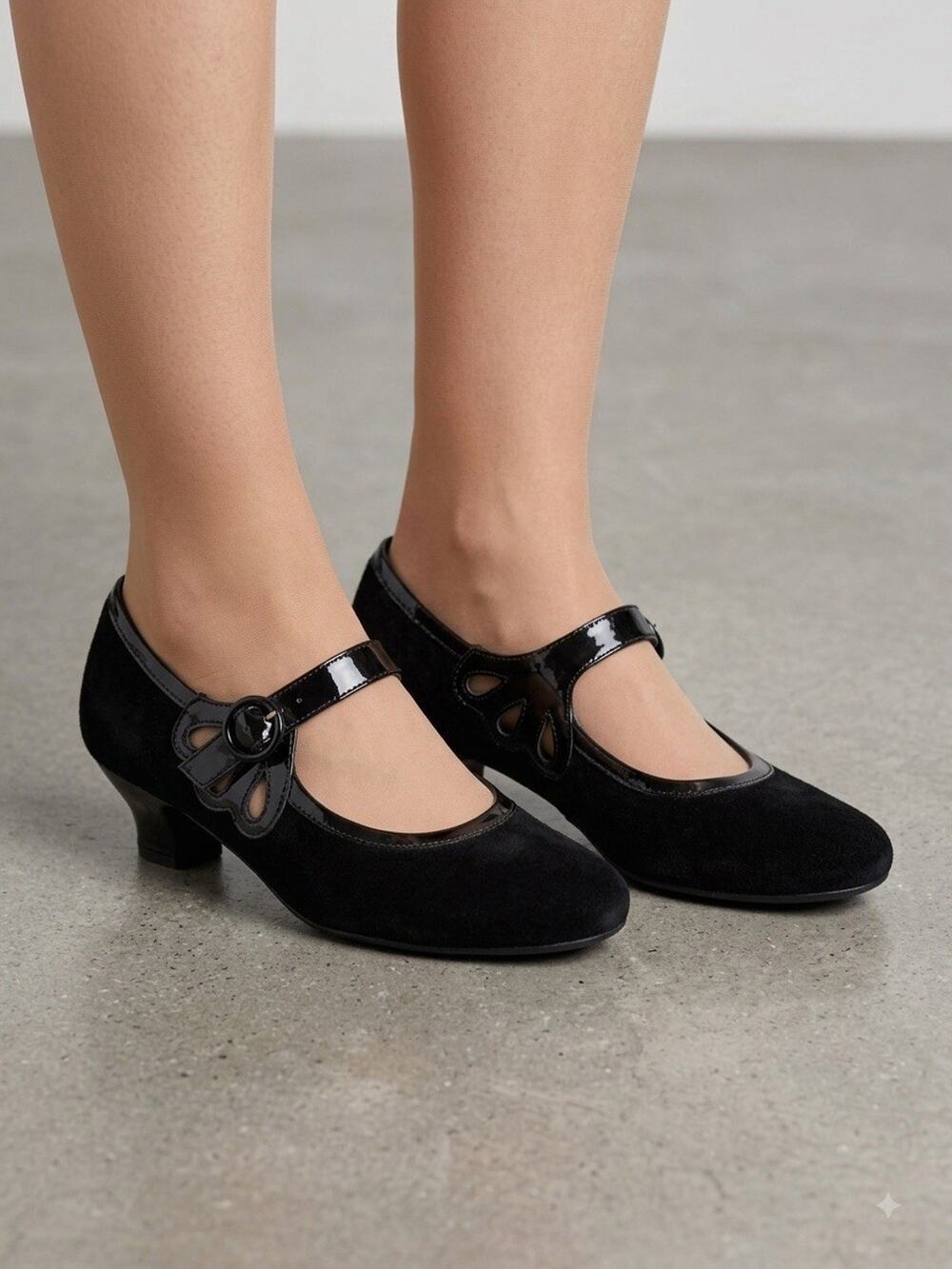 Hotter Comfort Concept Black Suede/Leather Mary Jane Kitten Heel UK8/US9.5-10